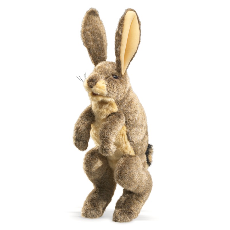 Folkmanis Cottontail Rabbit Hand Puppet 14" Long Movable Mouth Front Arms Brown 