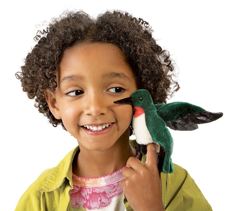 Folkmanis Mini Humming Bird Finger Puppet 5” Long Green Red Item 2691 