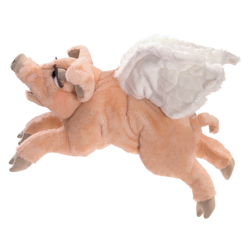 NEW Folkmanis Winged Pig Finger Puppet Wings Piglet Pink Stuffed Animal 3yrs 