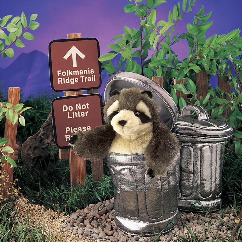 Folkmanis Raccoon in Garbage Can Hand Puppet 2321 for sale online 